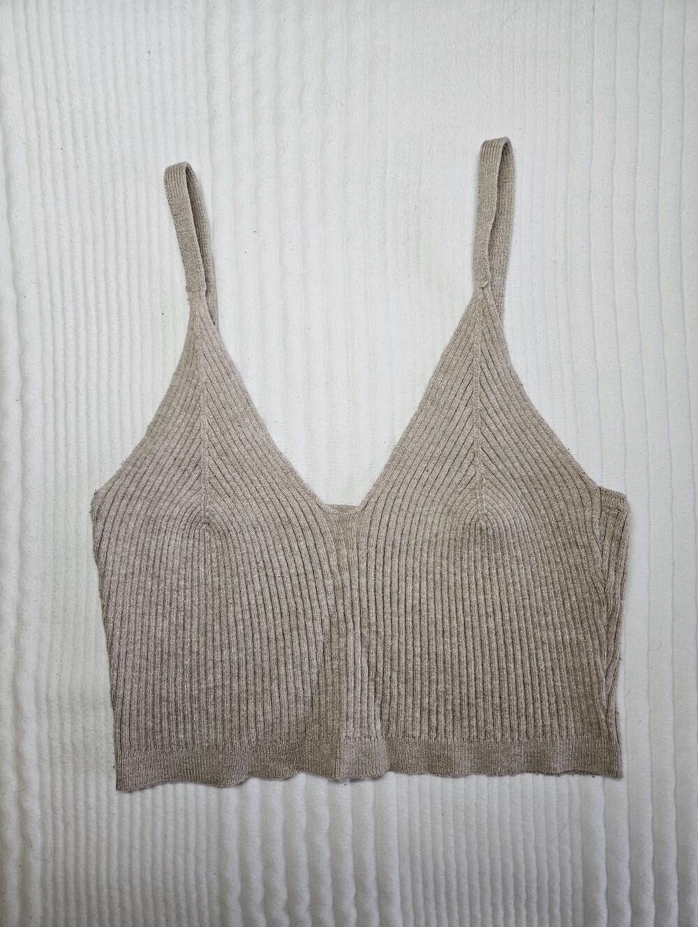 Garage - Ribbed V-Neck Crop Cami - Taupe